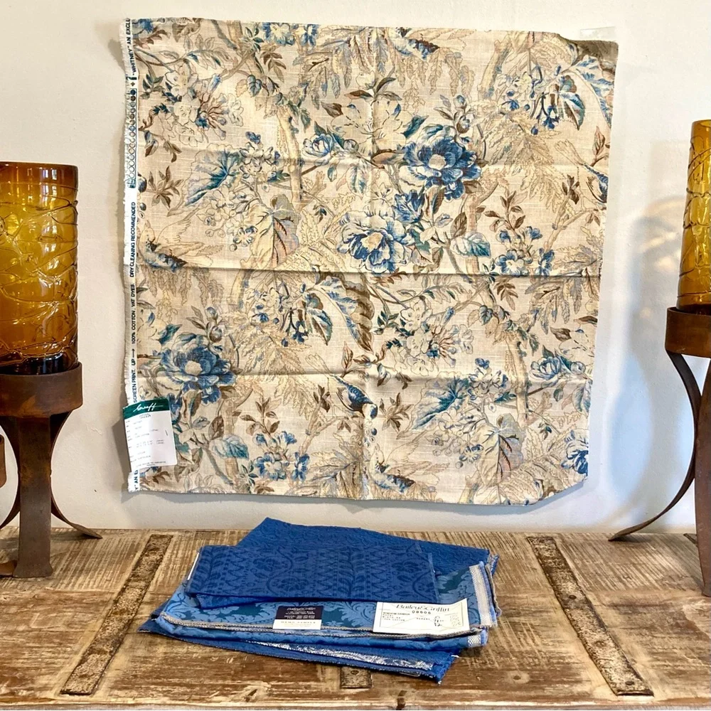 5pcs Fabric Samples Lot - Rustic Blues Florals & Damask